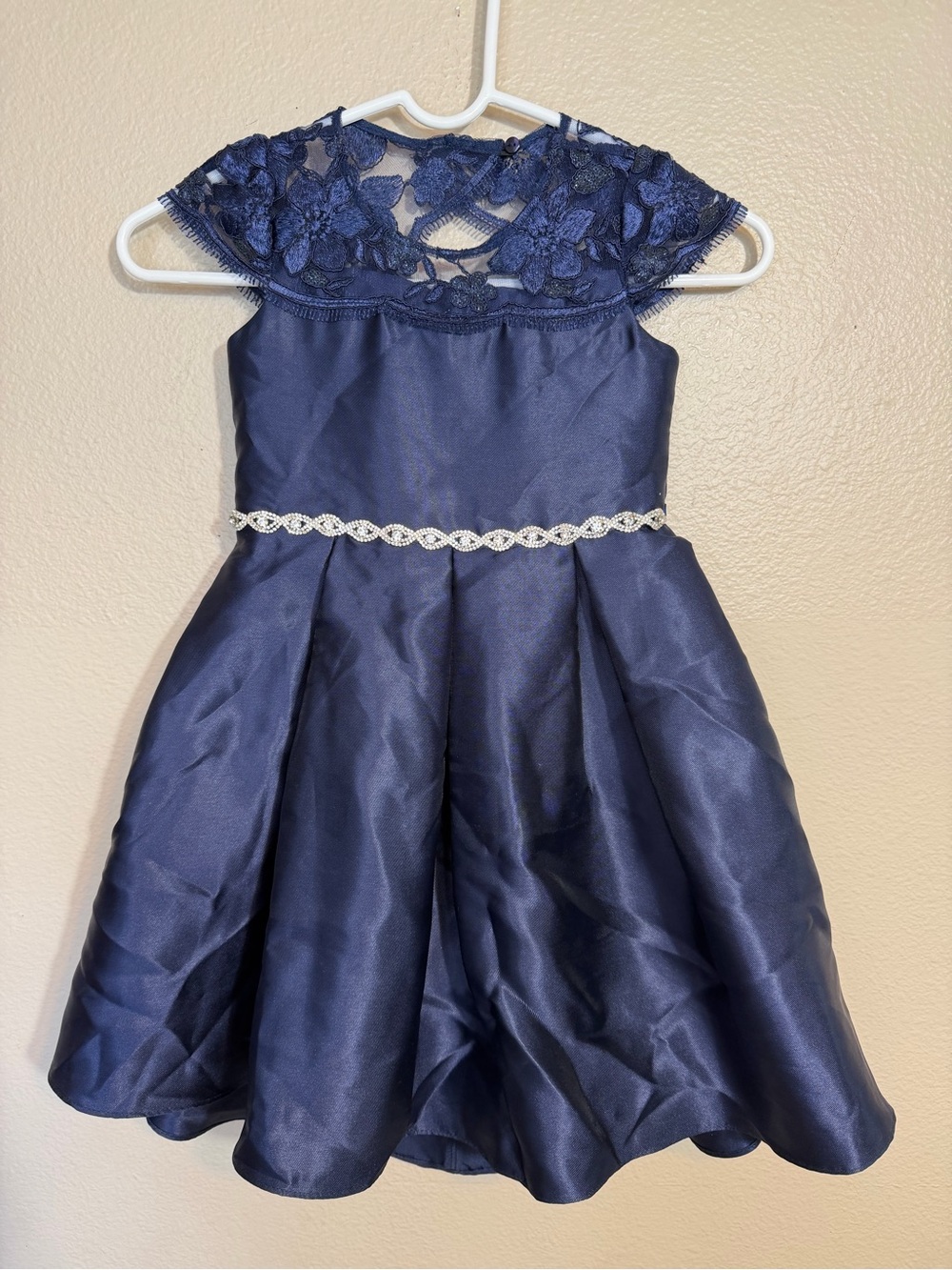 Rare Editions Girls Navy Lace Cap-Sleeve Party Dress 6